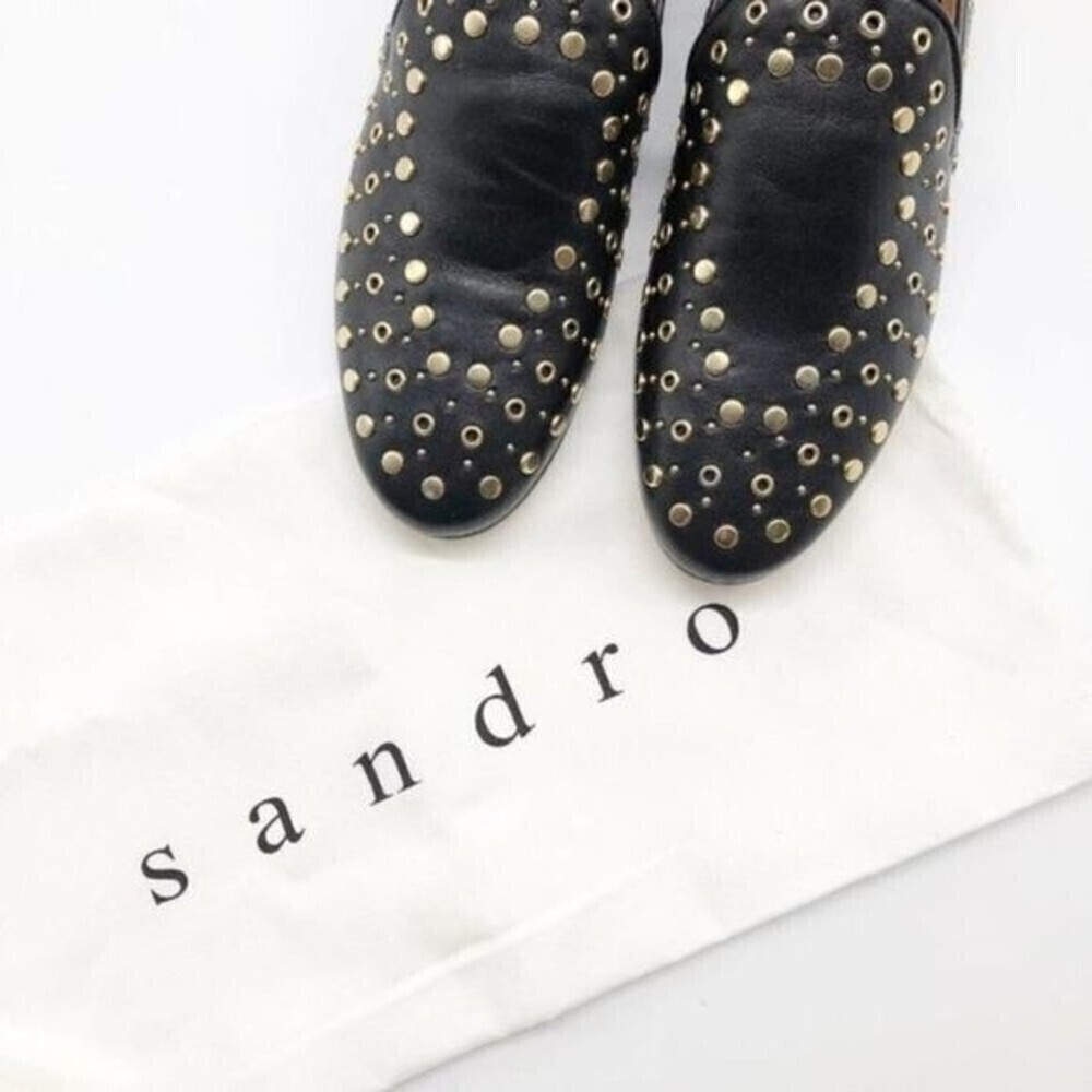 SANDRO Bary Black Leather Studded Loafers  - Picture 11 of 12
